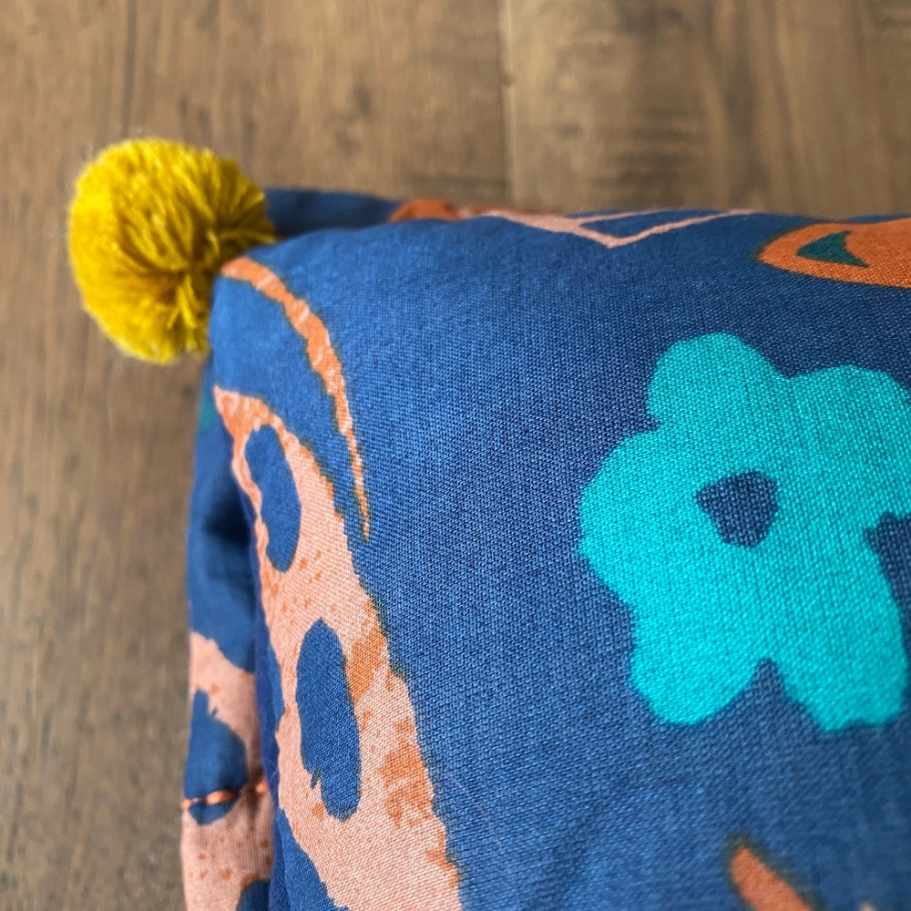Opalhouse Navy Teal Orange Floral Accent Pillow with Yellow Tassels - Picture 4 of 9